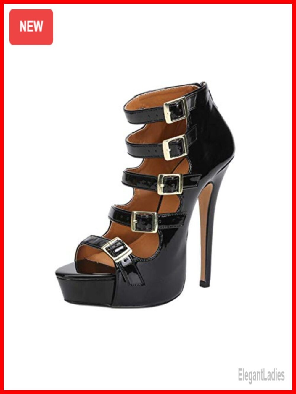 6.3" Stiletto Heel Platform Sandals with Buckle Straps Zipper Closure